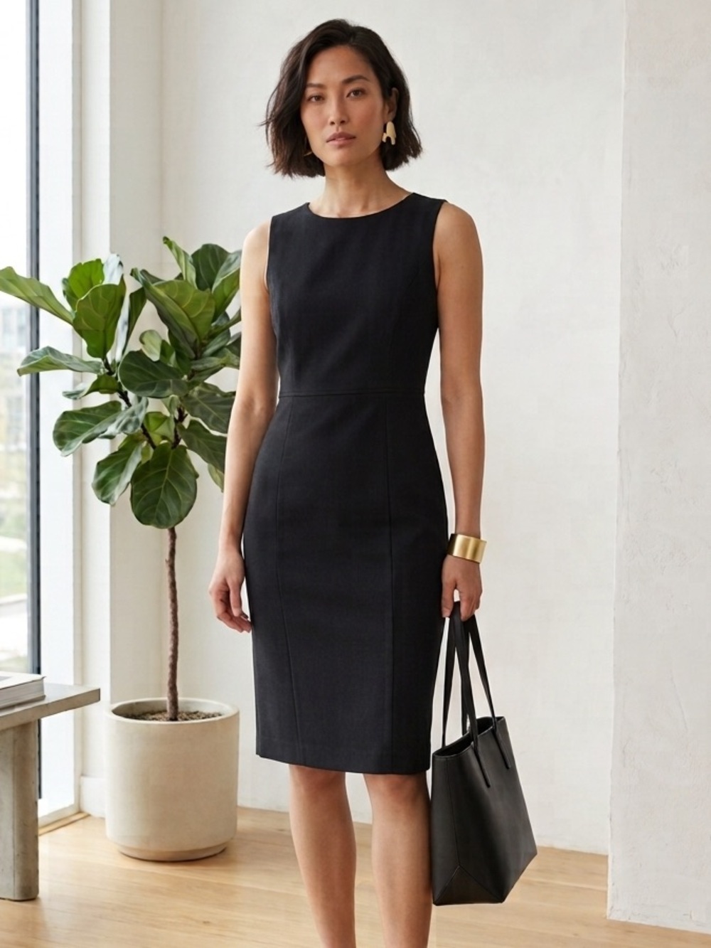 Judith & Charles Black Wool Classic Sleeveless Sheath Dress - US 8